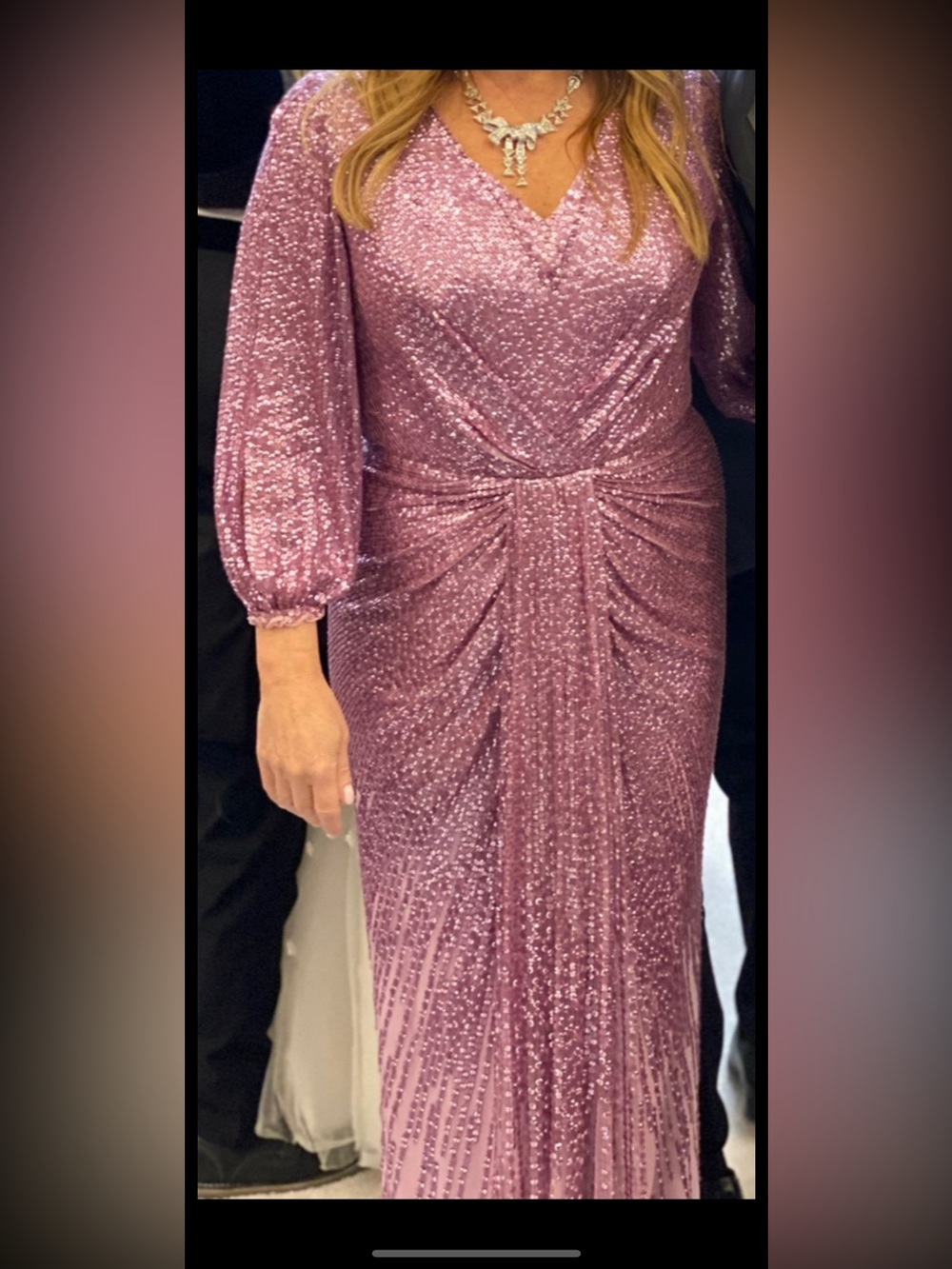 Jenny Packham Dusty Rose Sequin Long Sleeve Evening Gown